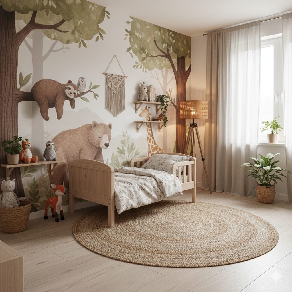 دکوراسیون اتاق کودک با جنگل و حیوانات
