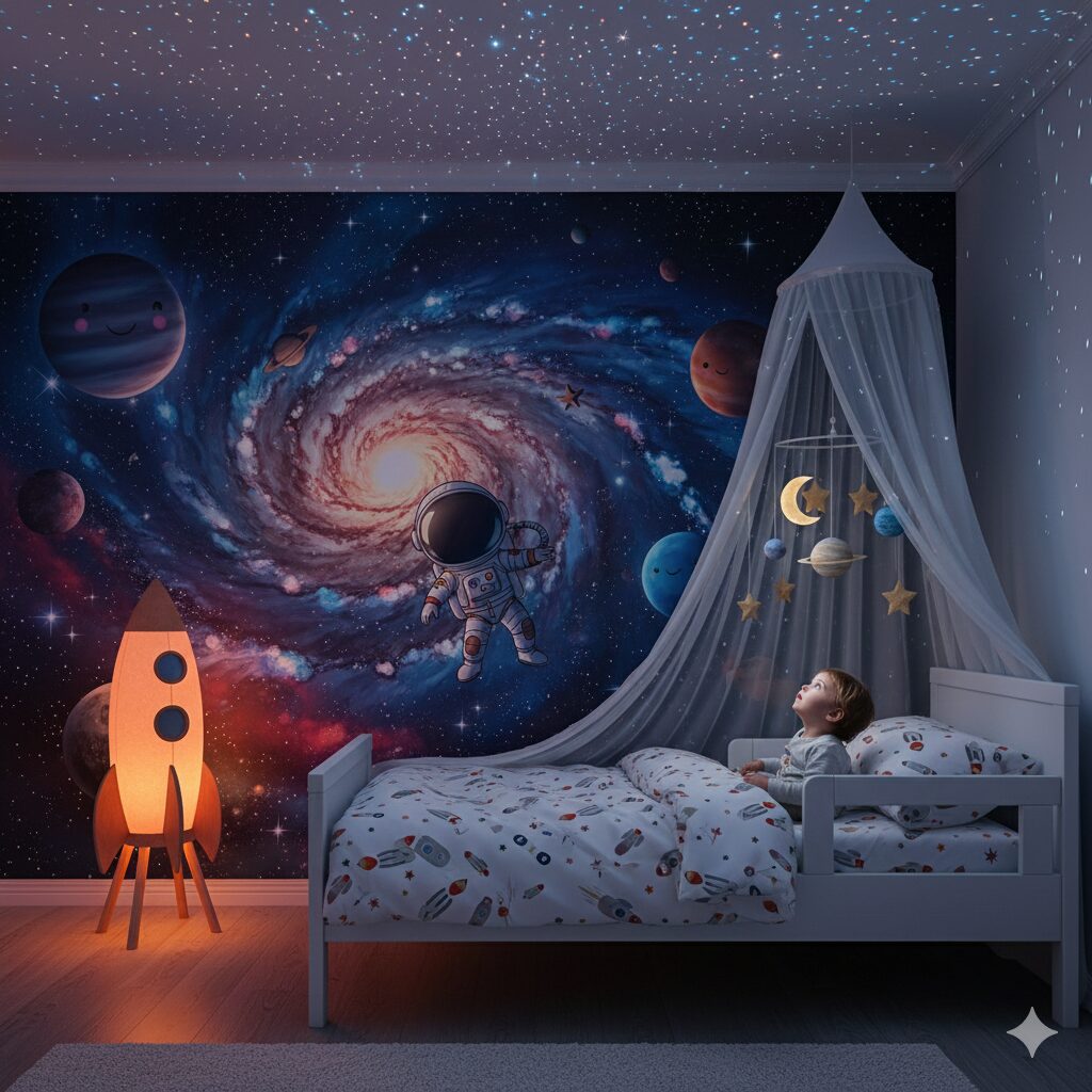 دکوراسیون اتاق کودک با فضایی و کهکشانی